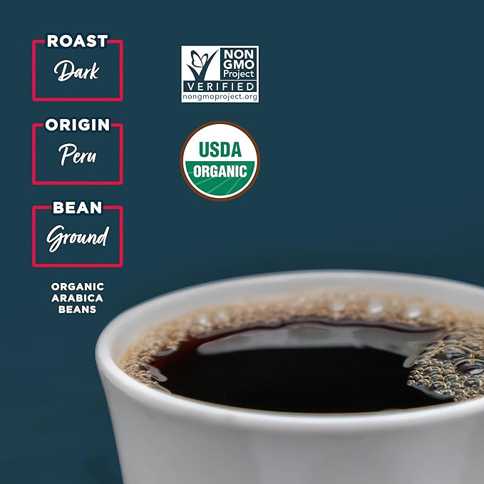 Laird Superfood Peruvian Dark Roast Coffee with Functional Mushrooms, Certified Organic Peruvian