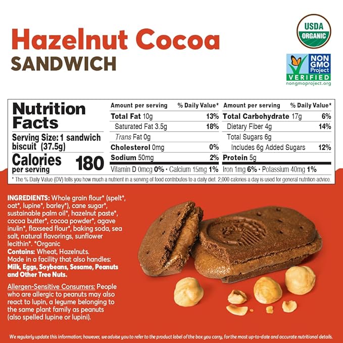 Olyra Hazelnut Cocoa Sandwich Breakfast Biscuits, Healthy Snacks for Adults and Kids, Low Sugar