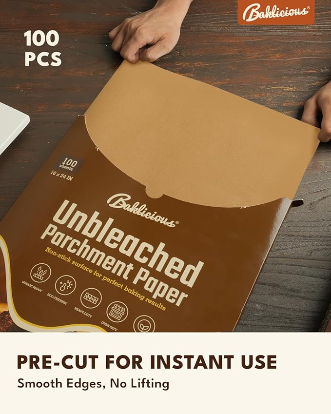 16x24 inch Unbleached Heavy Duty Parchment Paper Sheets, 100Pcs Precut Non-Stick Full Parchment