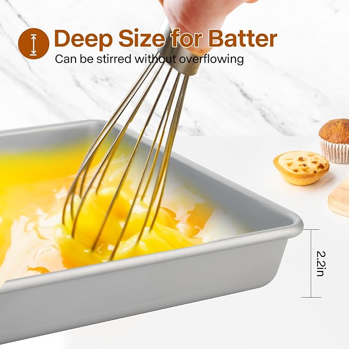 Deep Baking Pans Set of 3, Rectangle Cake Pan Nonstick, Heavy Duty Thick Bakeware Lasagna Pan for