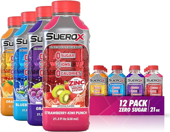 SueroX Zero Sugar Electrolyte Drink for Hydration and Recovery, Unique Blend of Electrolytes & 8