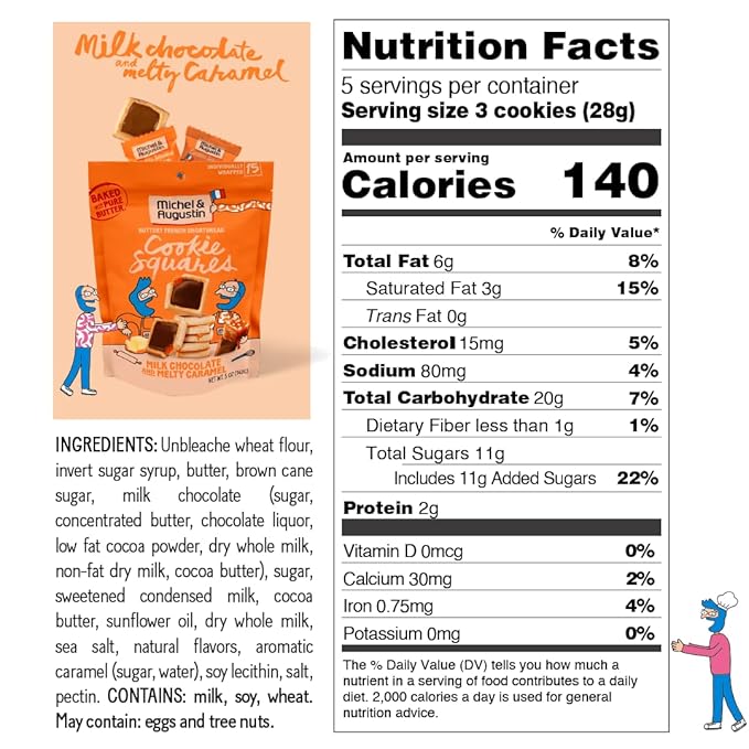 Michel et Augustin Cookies, Individually Wrapped Snacks, 3 Pack, Gourmet Milk Chocolate & Caramel