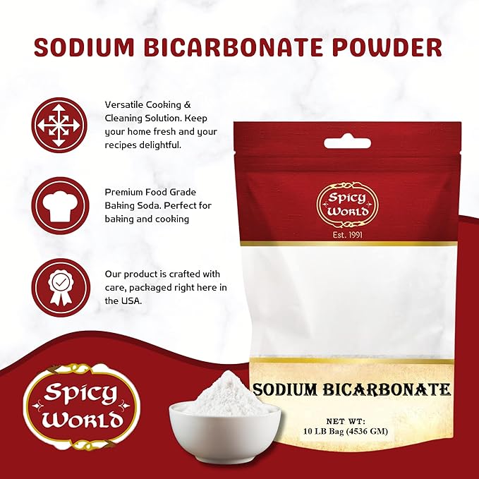 Spicy World Sodium Bicarbonate Powder - Aluminum Free, Food Grade Baking Soda Bulk for Cleaning