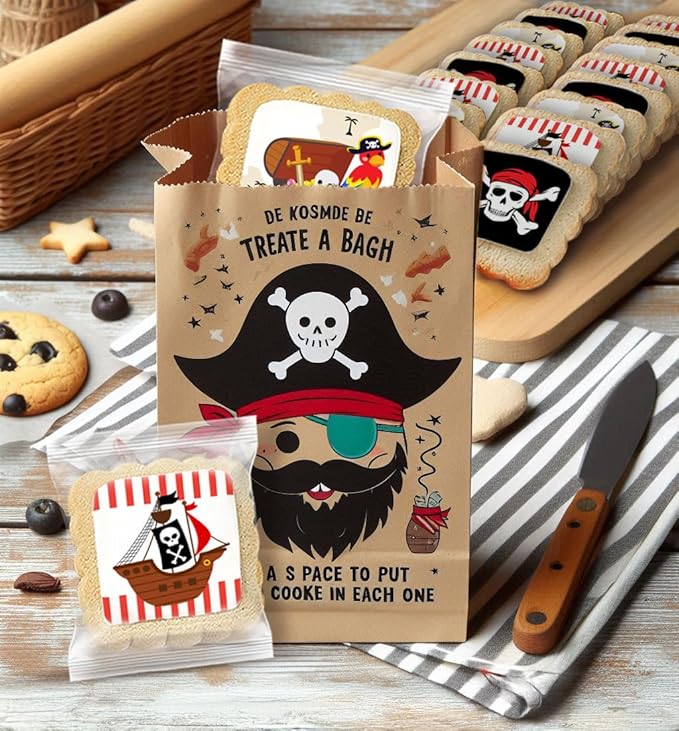 Pirate Themed Cookies Party Favors Birthday Baby Shower | Individually Wrapped 24 Pack Bulk | Theme