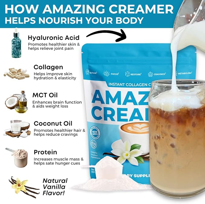 Superfoods Company Amazing Creamer with Collagen - Keto Creamer-Hyaluronic Acid & MCT Oil - Brain
