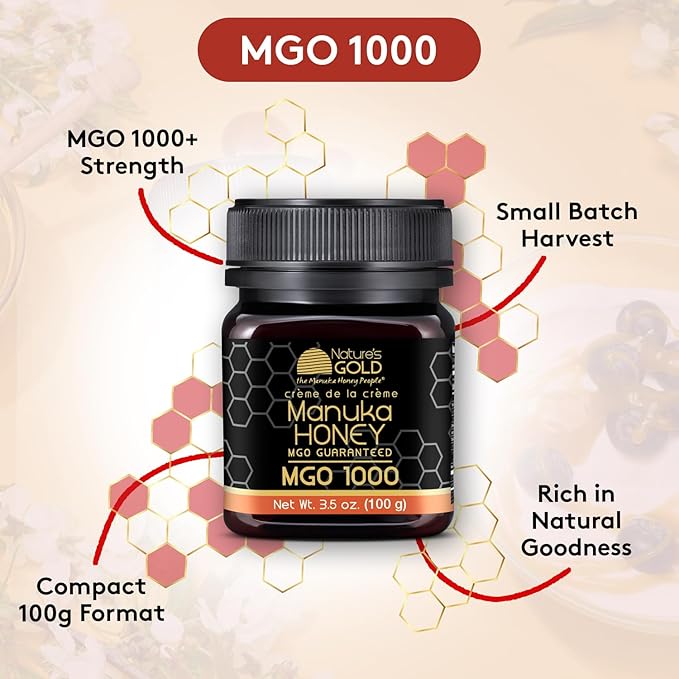 Nature’s Gold Raw Manuka Honey, Certified MGO 1000+ | Authentic MGO, Australian Honey, Non-GMO