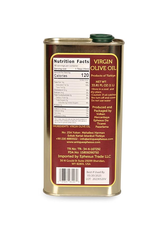 Cold Pressed Virgin Olive Oil 1 L - 33.81 Fluid Ounce, Antique Ephesus, Mediterranean Region of