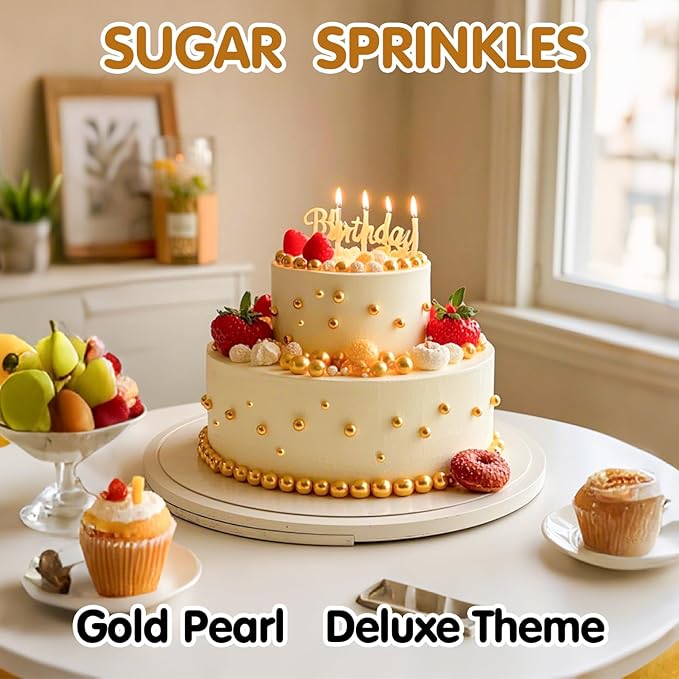 Gold Pearl Sprinkles,Candy Pearls for Baking,Sprinkle Mix Size,Edible Sugar Cake