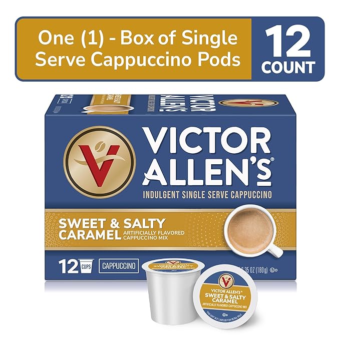 Victor Allen's Coffee Sweet and Salty Caramel Flavored Cappuccino, 12 Count, Single Serve Coffee