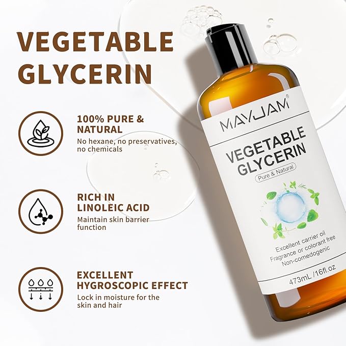 100% Natural & Pure Vegetable Glycerine, 16 fl. oz. Vegetable Glycerin Liquid Body Oil for Skin