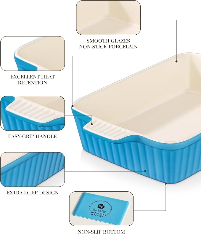 MALACASA 4.4 QT Baking Dish, 9x13 Large Casserole Dish for Oven, Ceramic Baking Pan, Rectangular