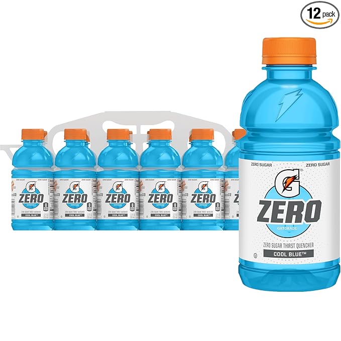 Gatorade Zero Thirst Quencher Sports Drink, Cool Blue, 12oz Bottles (12 Pack), Zero Sugar