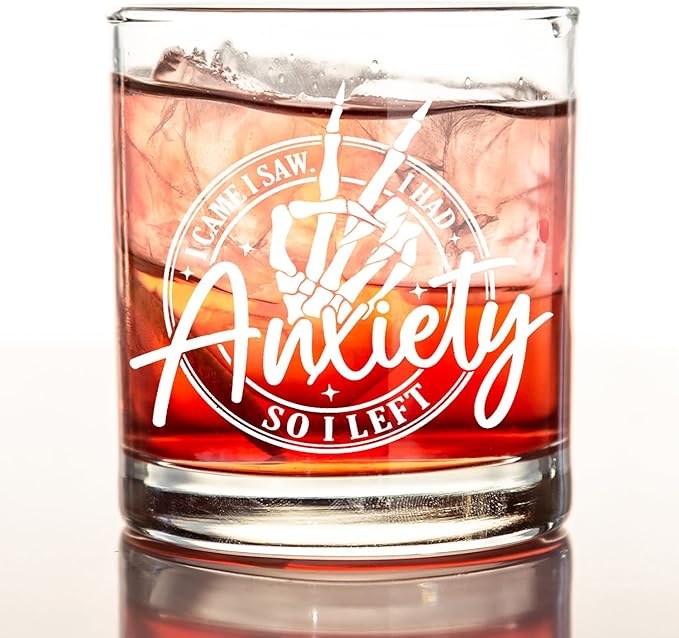 kunlisa Funny Anxiety Mental Health Whiskey Glasses, Anxiety Relief Gifts, Sarcastic Gothic