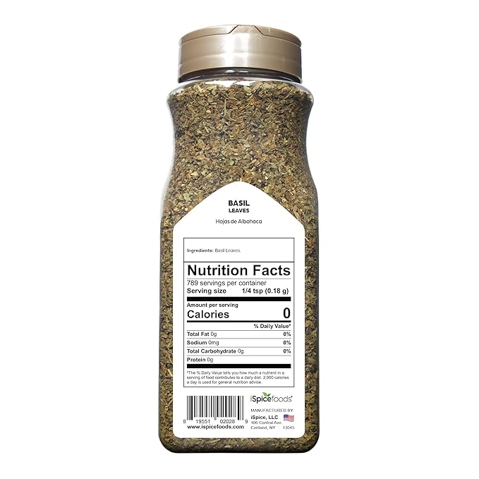 Herb Spice | Basil Leaves | 5 oz | Bulk Size | Kosher | Aromatic Herb
