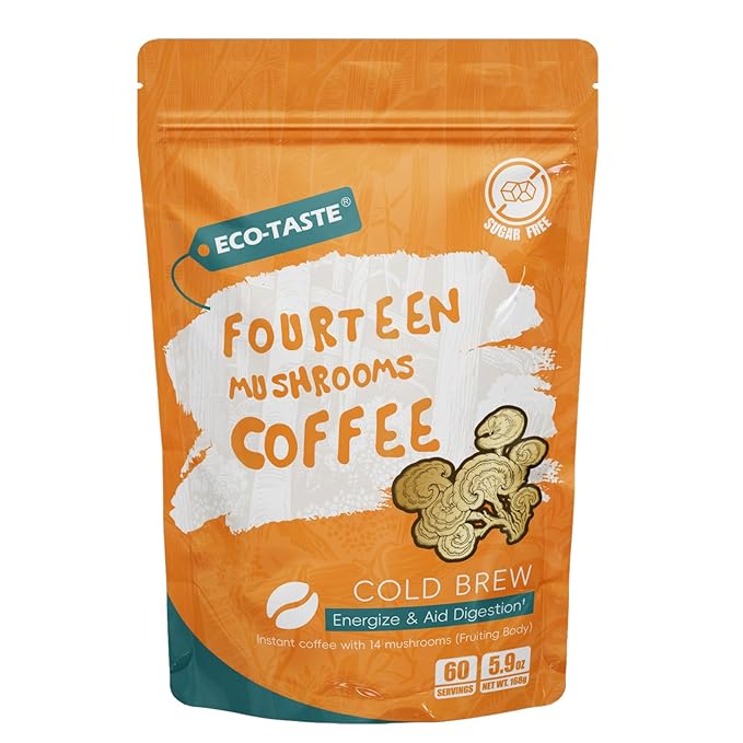 Cold Brew Mushrooms Coffee 14 in 1-60 Servings, Arabica Coffee with Lion's Mane, Reishi, Maitake