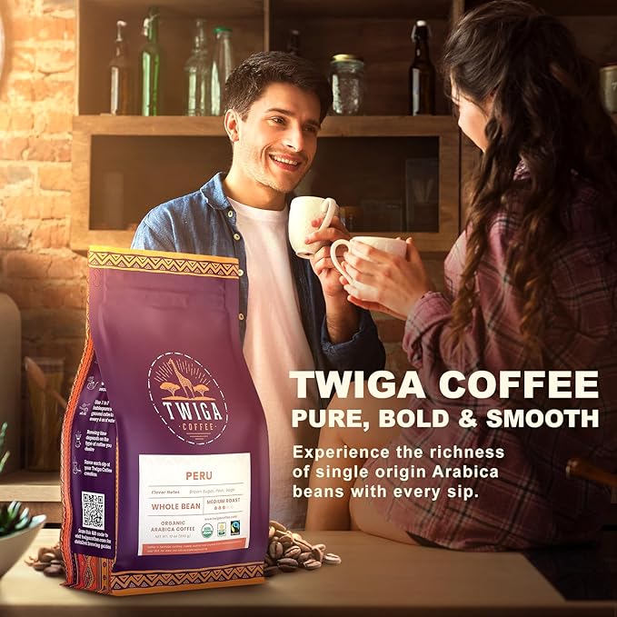 Twiga Coffee Peruvian Coffee Beans ??Medium Roast Arabica Whole Beans with Brown Sugar, Pear & Sage