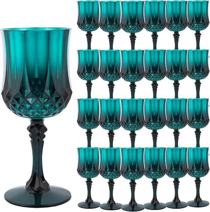 Plastic Wine Glasses，Plastic Goblets Vintage Style Cordial Drinking Glasses for Wedding Reception