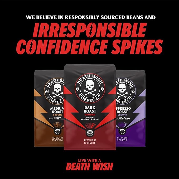 Death Wish Coffee, Whole Bean Dark Roast - USA Organic Coffee Beans Bundle/Bulk - Fair Trade