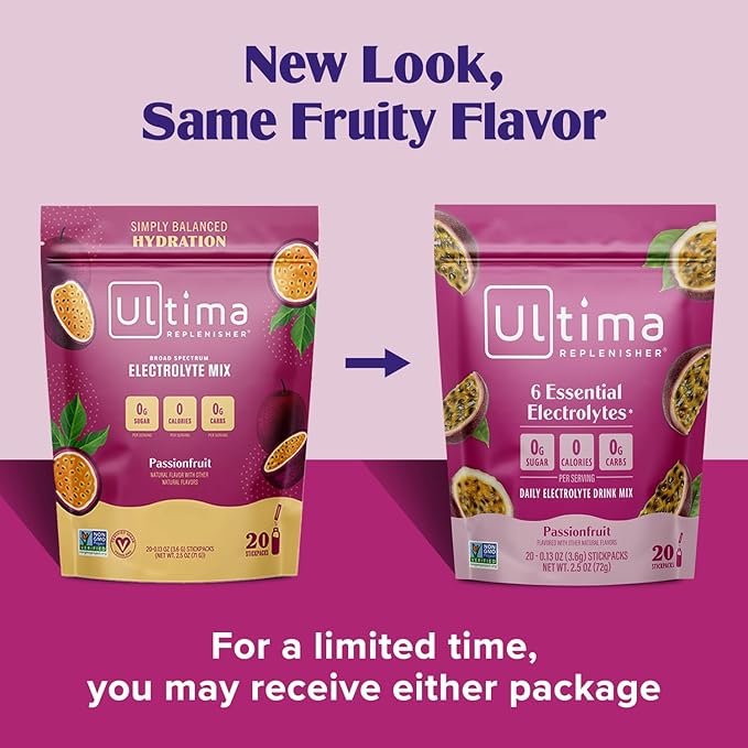 Ultima Replenisher Daily Electrolyte Powder Drink Mix ??Sugar Free ??Passionfruit, 20 Stickpacks