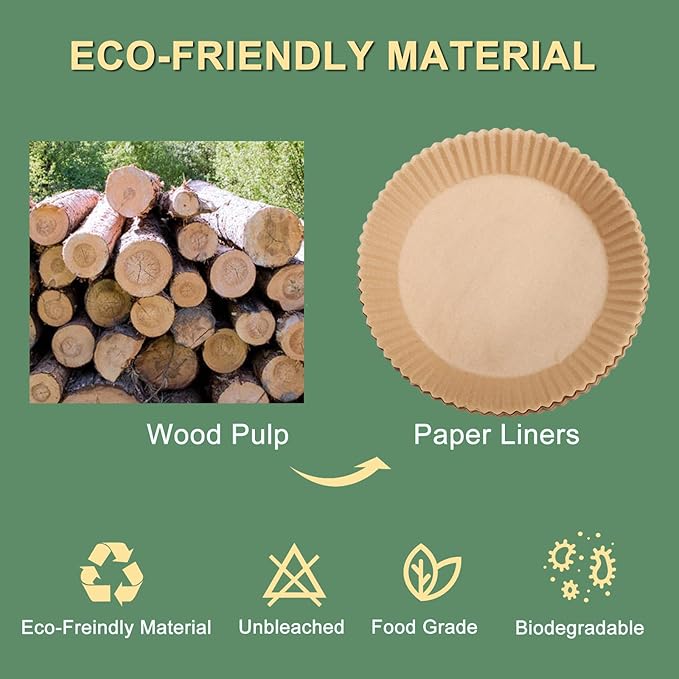 Air Fryer Paper Liner, Unbleached & Biodegradable Material, Disposable Non-stick Parchment Paper