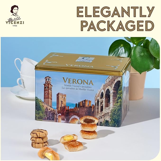 Matilde Vicenzi Verona Gift Tin - Assortment of Italian Pastries and Cookies for Gifting - 32oz