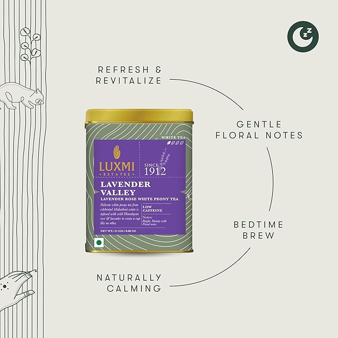 Luxmi Estates Lavender Valley Organic Loose Leaf Tea, (25g) Darjeeling Makaibari White Tea, Low