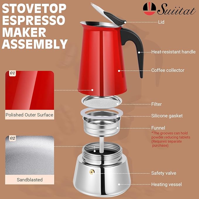 Moka Pot, 4 Cups (7.1 oz) Stovetop Espresso Maker, 304 Stainless Steel Moka Pot, Induction