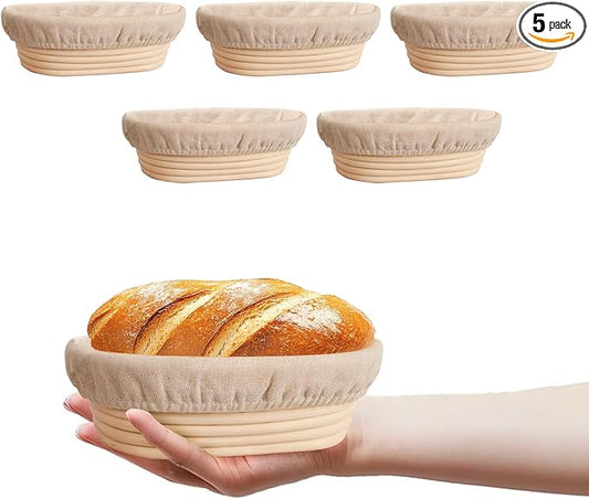 6 inch Oval Mini Banneton Bread Proofing Basket Small Sourdough Bread Baking Supplies Set of 5