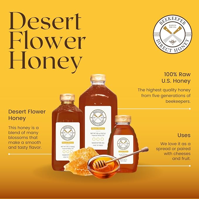 Beekeeper Direct Raw Unfiltered Honey - Real Raw Desert Flower Honey - All Natural Non-GMO Pure