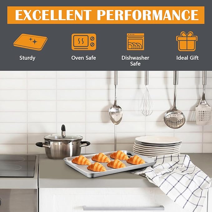 2Pcs Baking Sheet Pan Set, Joyfair Stainless Steel Cookie Sheets, Commercial Metal Pans Toaster