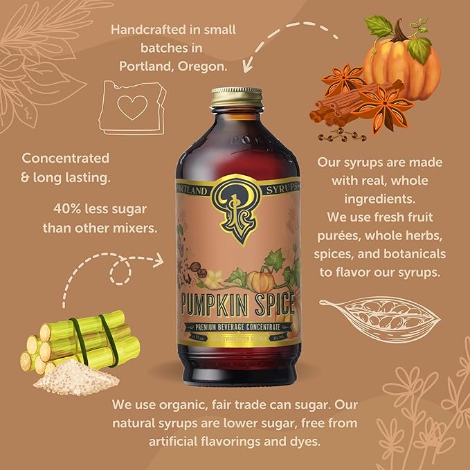 Portland Syrups Pumpkin Spice Syrup - Organic Pumpkin & Ginger Coffee Syrup for Lattes, Mocktails