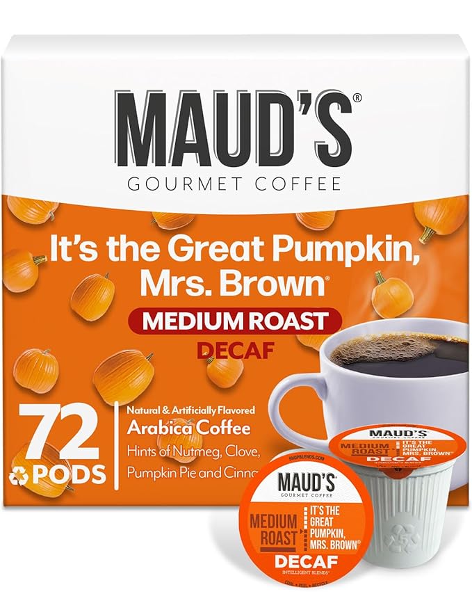 Maud's Decaf Pumpkin Spice Flavored Coffee Pods, 72 ct, Medium Roast Flavored Coffee in Recyclable