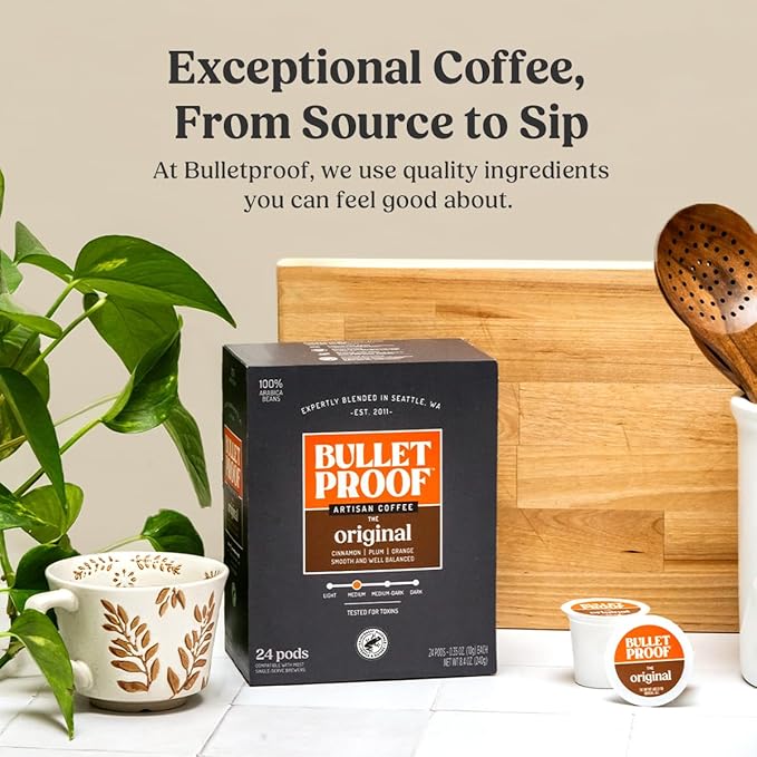 Bulletproof Original Medium Roast Single-Serve Pods, 72 Count, 100% Arabica Beans, Clean Coffee