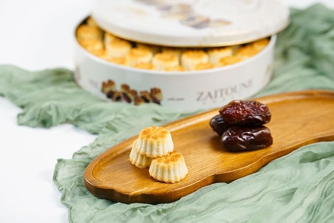 Zaitoune Date Maamoul - 18 oz | Middle Eastern Buttery Date Filled Cookies in a Beautiful Gift Tin