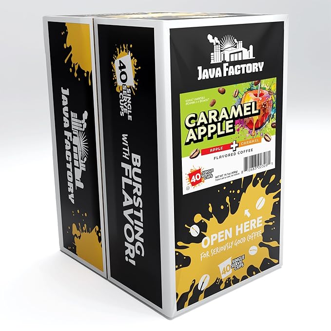 Java Factory Flavored Coffee Pods, Caramel Apple, Compatible with K Cup Brewers Including 2.0, 40