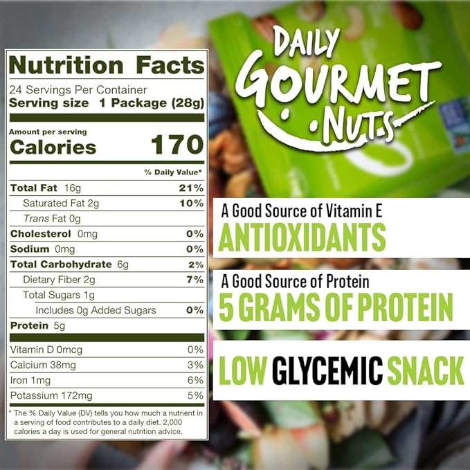 Daily Gourmet Nuts - Unsalted Mixed Nuts Snack Packs/Individually Wrapped Snacks/Nut Snacks/No