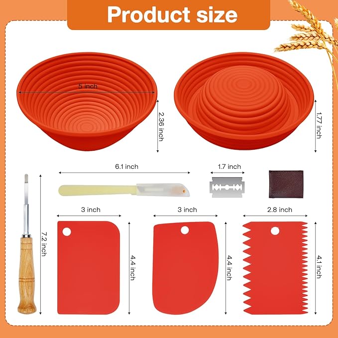 Silicone Banneton, Sourdough Bread Baskets (Set of 6, 5 Inch), Round Proofing Bread Bowls with