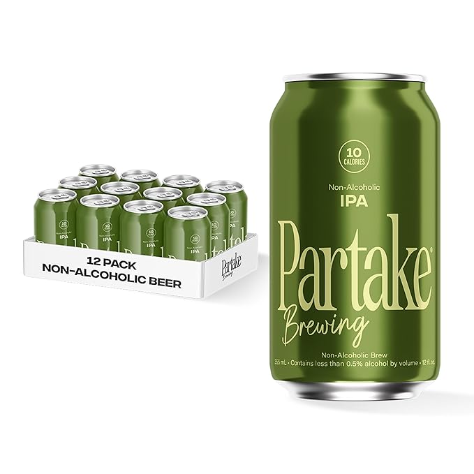 Partake Brewing Craft Non Alcoholic Beer, IPA 12 Pack x 12 Fl Oz Cans - Low Calorie & Carb, No