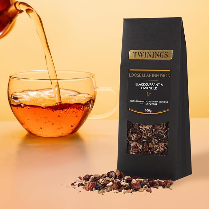 Twinings Blackcurrant & Lavender Loose Leaf Infusion Herbal Tea, 3.53 Ounce (100g) Pouch, Naturally