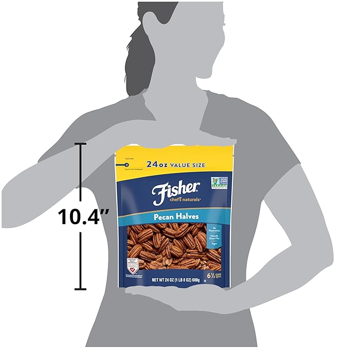 Fisher Chef's Naturals Pecan Halves 24 oz Resealable Bag, Unsalted Raw Nuts for Cooking, Baking &