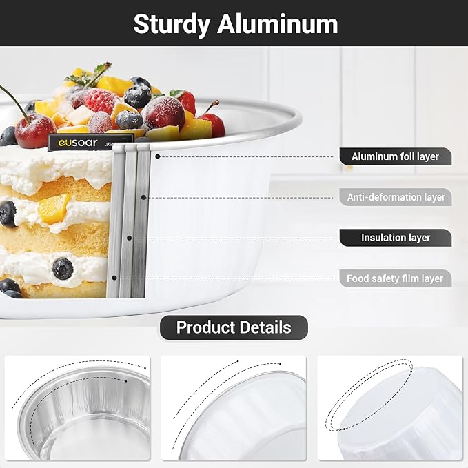 EUSOAR Deli Containers with Lids, 100pcs 9oz White Foil Cupcake Liners for Baking, Disposable