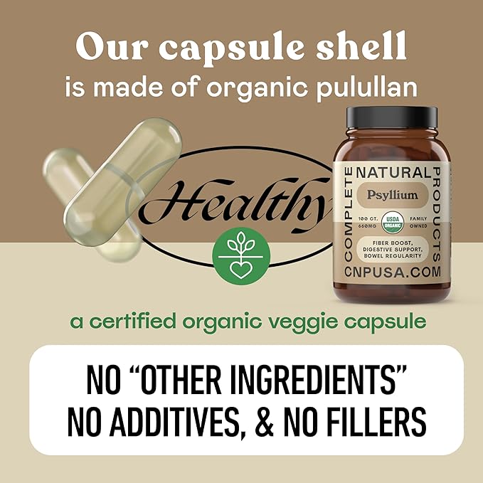 Pure Natural Whole Psyllium Husk Powder Capsules - 660mg Capsules 100 Pure Unflavored Fiber & Colon