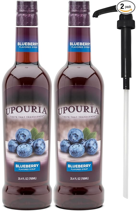 Upouria Blueberry Syrup Flavoring, 100% Vegan, Gluten-Free, Kosher, 750ml bottle (Pack of 2) with 1