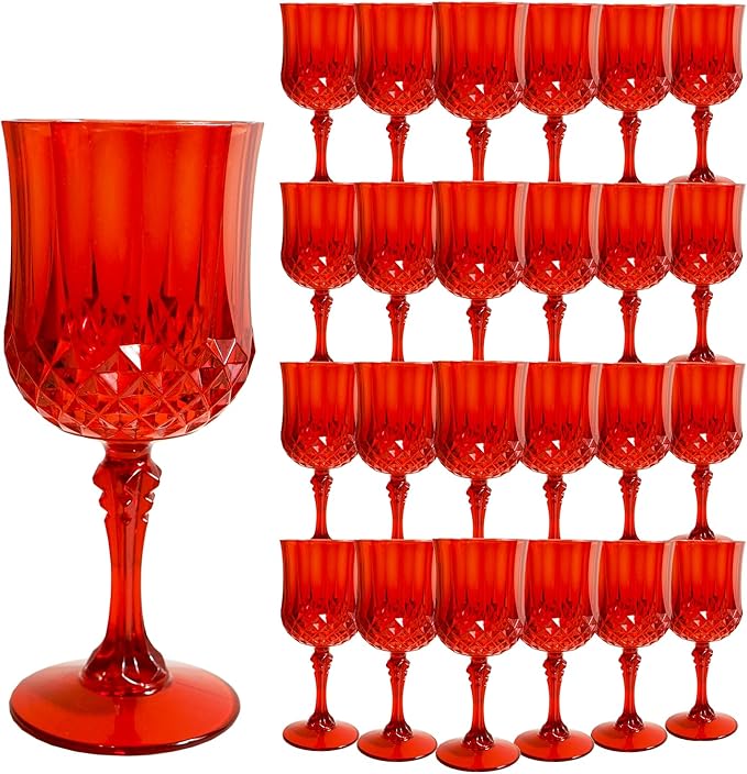 Plastic Wine Glasses，Plastic Goblets Vintage Style Cordial Drinking Glasses for Wedding Reception