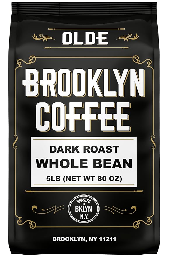 BROOKLYN COFFEE Whole Bean, Classic Dark Roast (5lb) Bold, Smooth Taste, Intense Aroma - Fresh Bulk