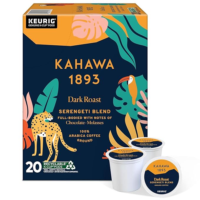 Kahawa 1893 Dark Roast Coffee K-Cup Pods Serengeti Blend (20 Count) - As Seen on Shark Tank, Low