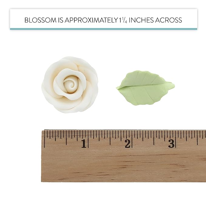 Global Sugar Art Premium Wedding & Party Edible Rose Cake & Cupcake Sugar Flowers, White, 24 Count