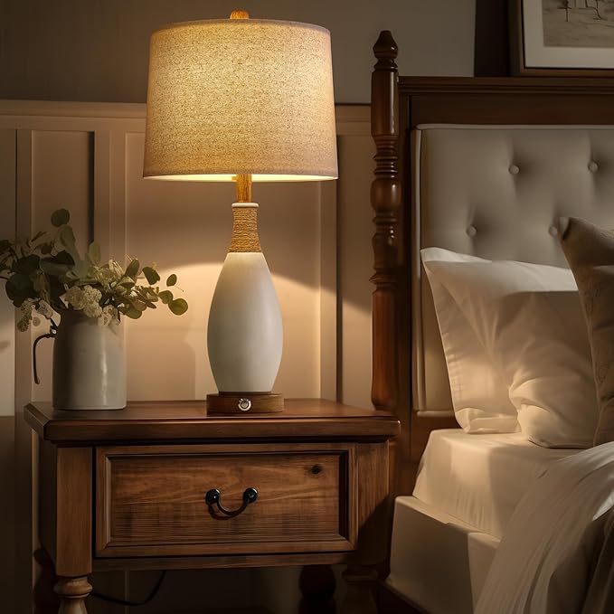 OYEARS 24.5” 3-Way Dimmable Touch Control Bedside Table Lamp Set of 2 with USB and Type-C Charging