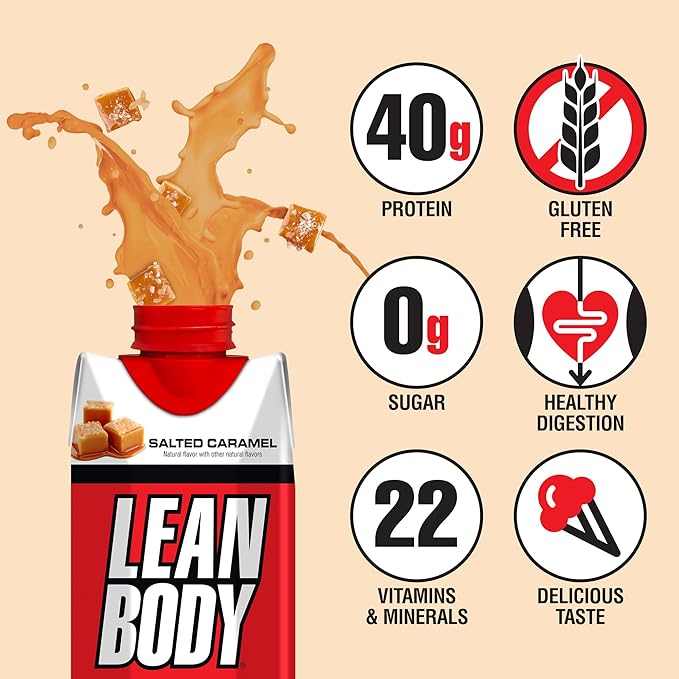 Lean Body Ready-to-Drink Salted Caramel Protein Shake, 40g Protein, Whey Blend, 0 Sugar, Gluten