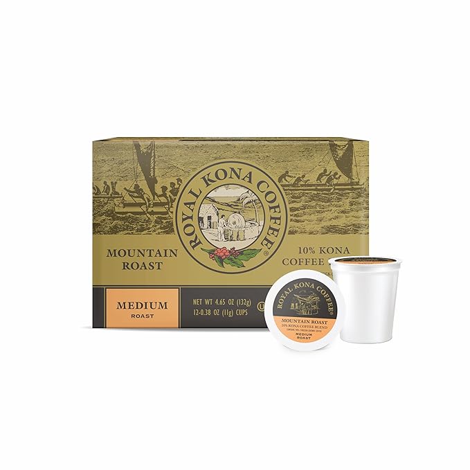 Royal Kona Coffee Mountain Roast, 10% Kona Coffee Blend, Medium-Roast Single-Serve Coffee Pods